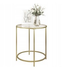 Table basse dorée avec plateau en verre, Table ronde 50 cm,