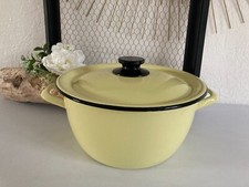 125⚜️ Ancienne Cocotte, Faitout, Marmite en Tôle Émaillée Jaune Vintage