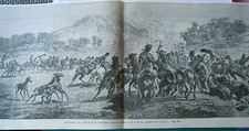 Gravure 1862 - Paturage de Chevaux en Hongrie Lasso