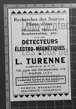 DETECTEUR METAUX SOURCE ELECTRO MAGNETIQUES TURENNE publicité 1935 
