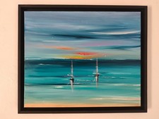 tableau Moderne abstrait - art contemporain  - marine colorée bateaux voiliers