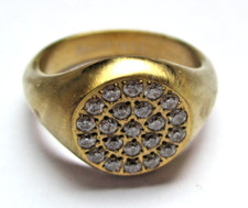 Superbe bague chevalière couleur or pavé serti cristaux diamant bijou Taille 55