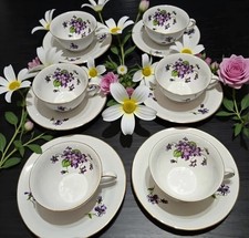 Service à thé / café Bavaria – 6 tasses + 6 sous-tasses – décor violettes & lise