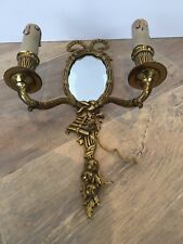 French Rococo Style Ormolu Mirror Double Light Wall Sconce vintage chateau 