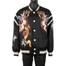 DOLCE & GABBANA Veste Bomber Baroque Ange Couronne DG Heaven Noir Or 08934