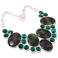 Collier bijoux fait main pierre précieuse quartz apatite fluorite verte 18" S...