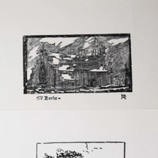 ESTAMPE Chapelle sainte Barbe PLOUHARNEL Quiberon gravure Bretagne vintage