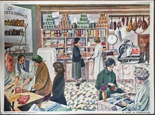 Planche scolaire Rossignol – Charcutier / La Toilette – Vintage 56×76 recto-vers