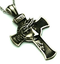 Pendentif Croix XXL Jésus Argent Véritable 925 Sterling Avec Chaîne en Inox Inri
