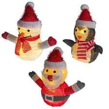 Père Noël Bonhomme Pingouin Figurine Illuminé Pop-Up Extérieur Déco Hiver 25cm