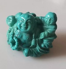 Rare ancienne statuette Chinoise turquoise sculptée Bouddha groupe 20e Miniature