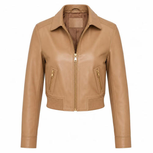 Blouson bomber beige - , cuir