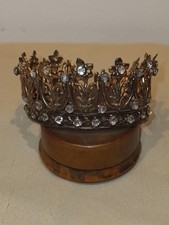 ANCIENNE COURONNE RELIGIEUSE/STATUE/LA VIERGE/LAITON/CROWN/STRASS/DIADEME/H.3,5c
