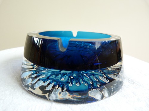 Cendrier verre bleu murano - cendrier,