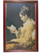 ANCIEN TABLEAU CADRE SOUS VERRE REPRODUCTION LA LISEUSE DE FRAGONNARD