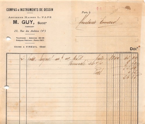 Facture 1925 compas et - facture,