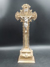 Grand Crucifix doré en bois à la feuille d'or 19ème église Napoléon III