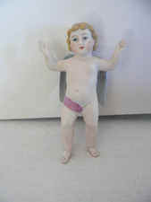 ancien ange à suspendre en biscuit de porcelaine polychrome