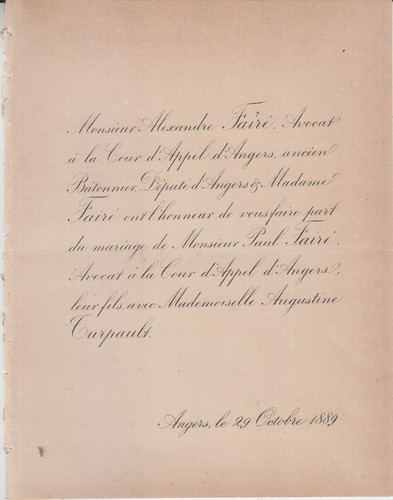 1889 faire part - 1889, faire-part