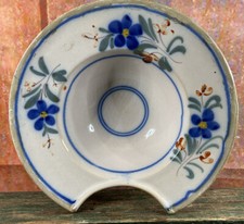 Plat à barbe rond en faience du sud ouest 19ème decor floral fleur bleue
