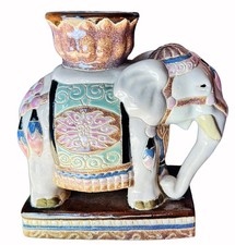 Élégant éléphant ancien en céramique émaillée – Style asiatique vintage – 19 cm