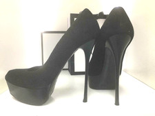 GML 39 40 15cm Lorenzi Metal leather Sexy high heels Black Schwarz pumps