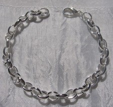 C80 -chaine bracelet métal argenté maillon solide 6x8mm mousqueton métal argenté