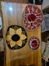 Lot De 3 Chapeaux Sombrero Mexicain, Velours Noir (Fait Main) Salazar Yepez