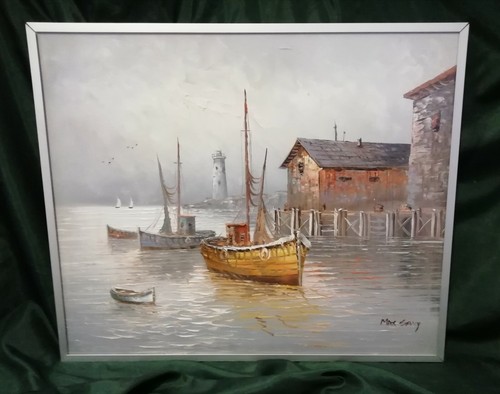 Tableau huile sur toile - , port