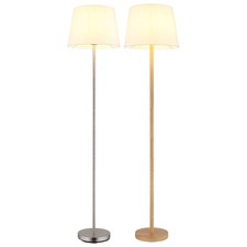 Lampe De Salon Lampadaire LED Aspect Bois Argent Métal Textile Blanc