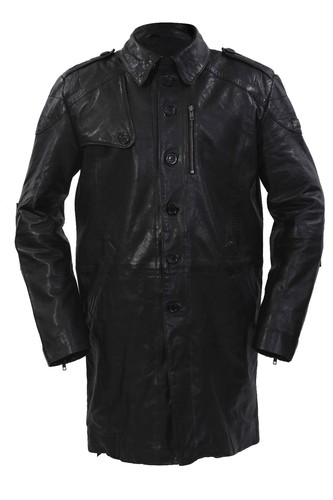 Manteau trench cuir noir - manteau, en