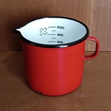 Pichet Mesureur En Tôle Émaillée Rouge, 1 Litre, 12cm,Vintage 