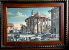 Temple d'Hercule Olivarius à ROME gouache napolitaine début XIX