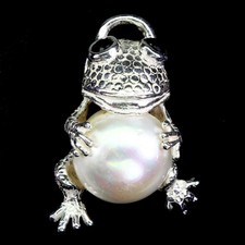 925 Argent Sterling Pendentif Baroque Perle Blanche 14mm Spinelle Frog Bijoux