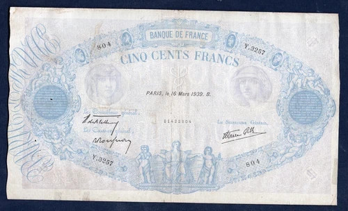500 francs bleu - bleu, rose