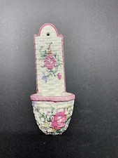 Ancien Bénitier Pyrogene Miniature Faience Gien Decor Floral Vintage Old French 