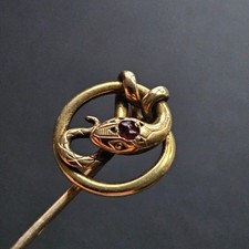 Épingle à cravate serpent FIX art nouveau pierre rouge plaqué or haute qualité