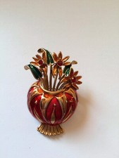 BROCHE-  thème bouquet -  doré émaillé -  haute qualité - 5,2 x 3,5cm environ