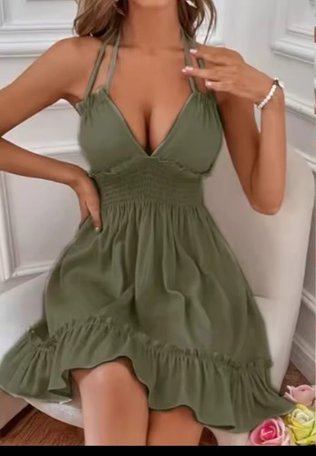 Robe courte femme vert olive - robe, femme,