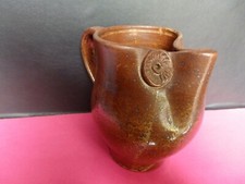 CHOUETTE HIBOU BEAU PICHET CRUCHE BROC EN GRES ZOOMORPHE TETE SCULPTURE  