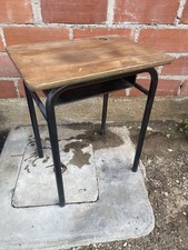 Bureau Écolier Pupitre Ancien Table Avec Casier Bois & Métal Vintage #C616