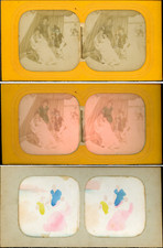 Stéréo, scène de plage, femmes sous le parasol vintage stéréo card tissue, carte