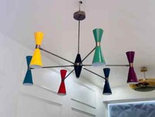 Chandelier Décor Sputnik Italien Stilnovo En Laiton À 6 Bras Et 12 Lumières