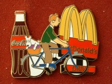 PIN'S TINTIN ET MILOU A VELO - COCA COLA - Mc DONALD'S