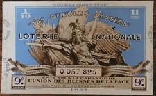 Billet de loterie nationale 1937 9e tranche - Gueules Cassées - 1/10 - n°0057825