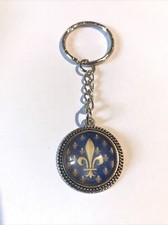 Porte clefs cle fantaisie médaillon Fleur de lys royaliste roi 