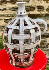 Lampe ,lanterne ,photophore en céramique émaillée et ajouré signé Collet