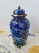 Ancien Pot A The Ou Gingembre Céramique Decor Floral Bleu Emaille Deco