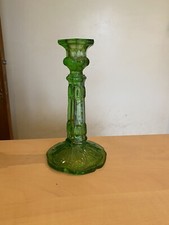 Ancien Bougeoir Chandelier verre moulé pressé Ouraline? vert Vintage Portieux?