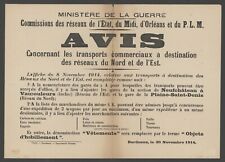Affiche originale PLM transports commerciaux Nord et Est - 1914 Bon état